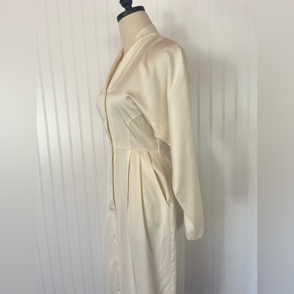 Vintage Cream Button Front Midi Dress Size XS Dolman Batwing Sleeves Tailored - Picture 8 of 16